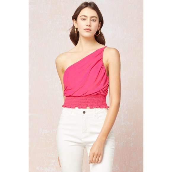 Entro One Shoulder Crop Top, Fuchsia - Picture 6 of 6